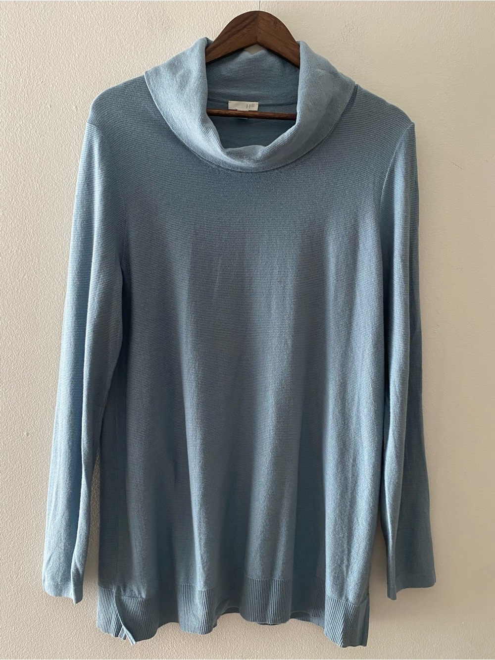 J.Jill Women’s Lightweight Tunic Length Pullover Sweater Blue Cotton Silk